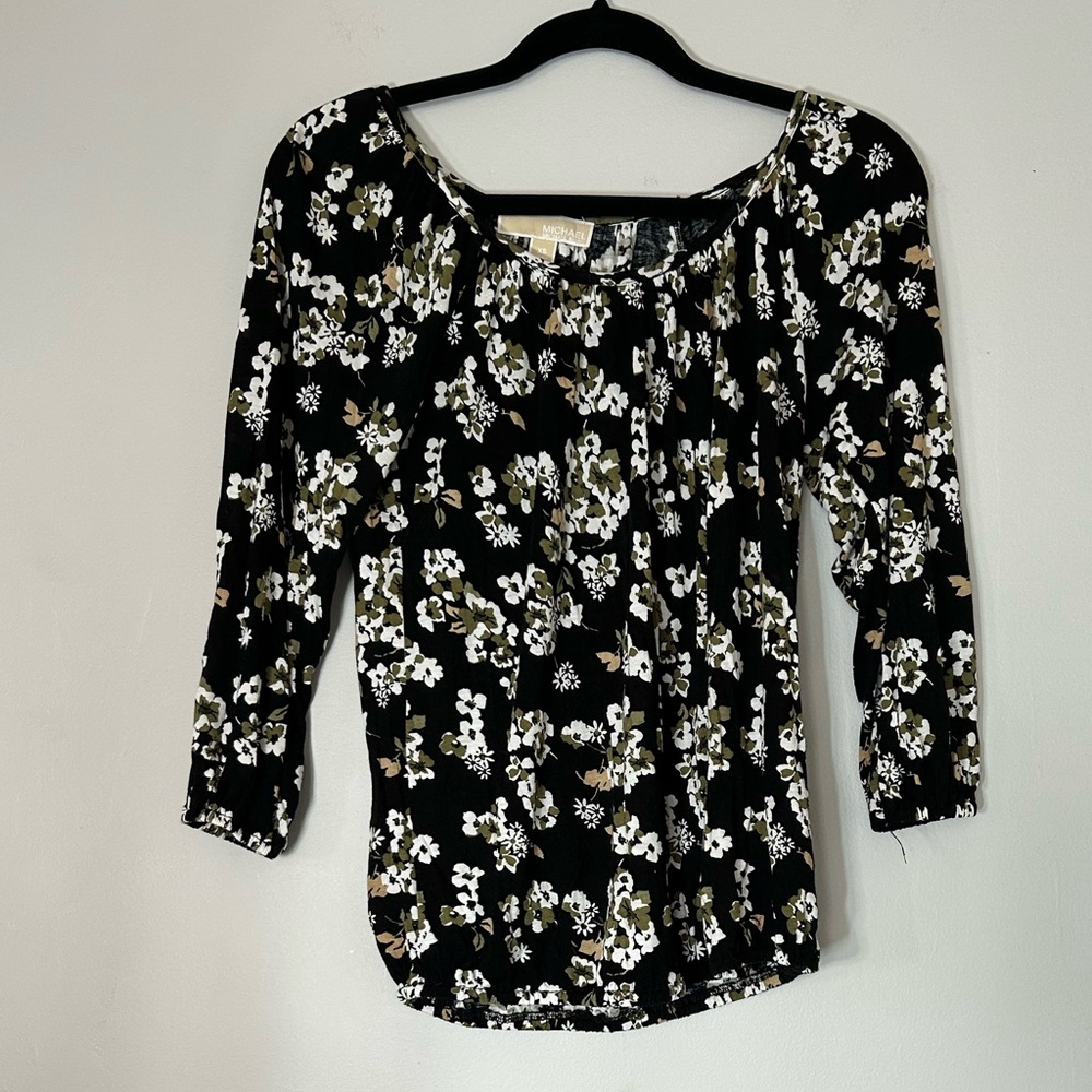 Michael Kors Black Floral Scoop Neck Blouse